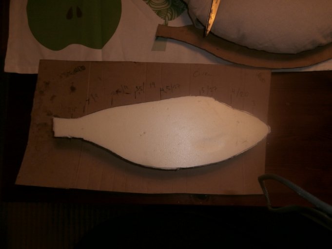 Sivuprofiilileikkaus johon lisätään selkäpuolelle mitatut kalan leveydet, toisin sanoen piirretään kalan profiili ylhäältä katsottuna.